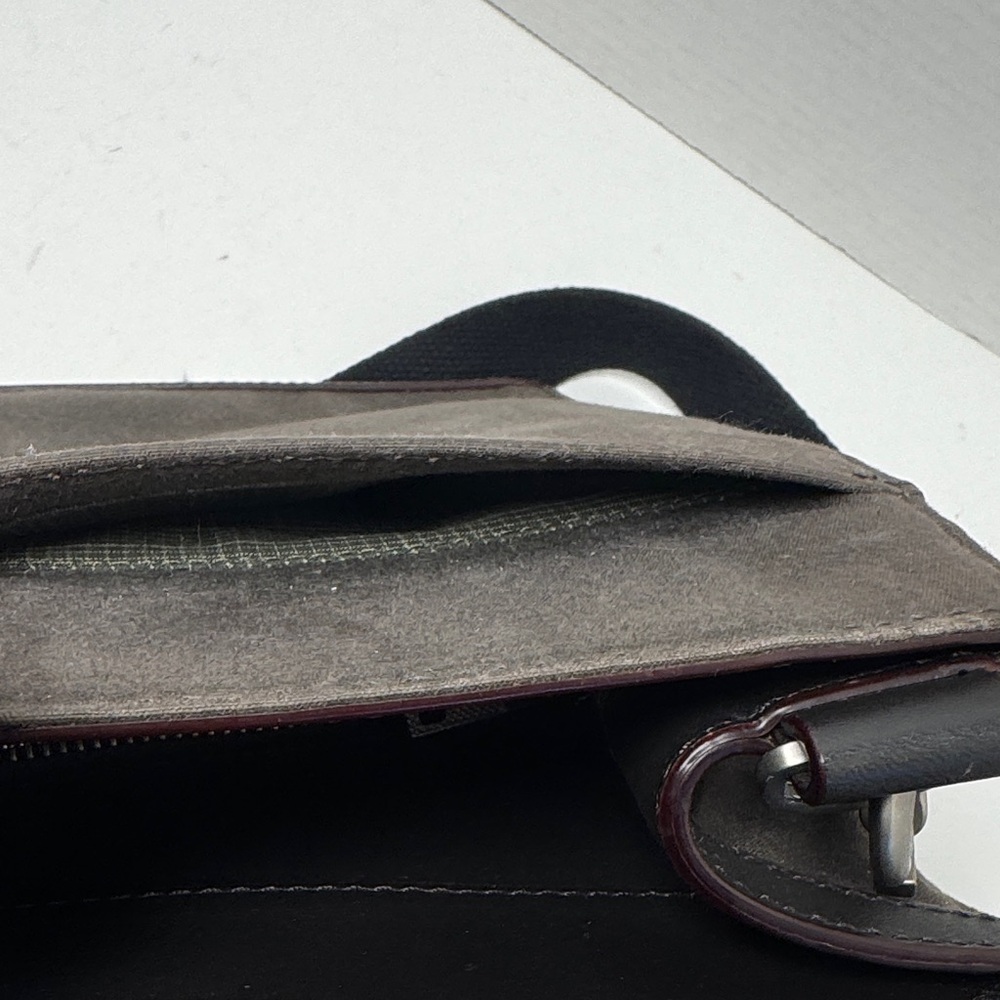 JACK SPADE Waxwear Brown Canvas Black Leather Slim Briefcase Shoulder Strap EUC - Picture 13 of 16